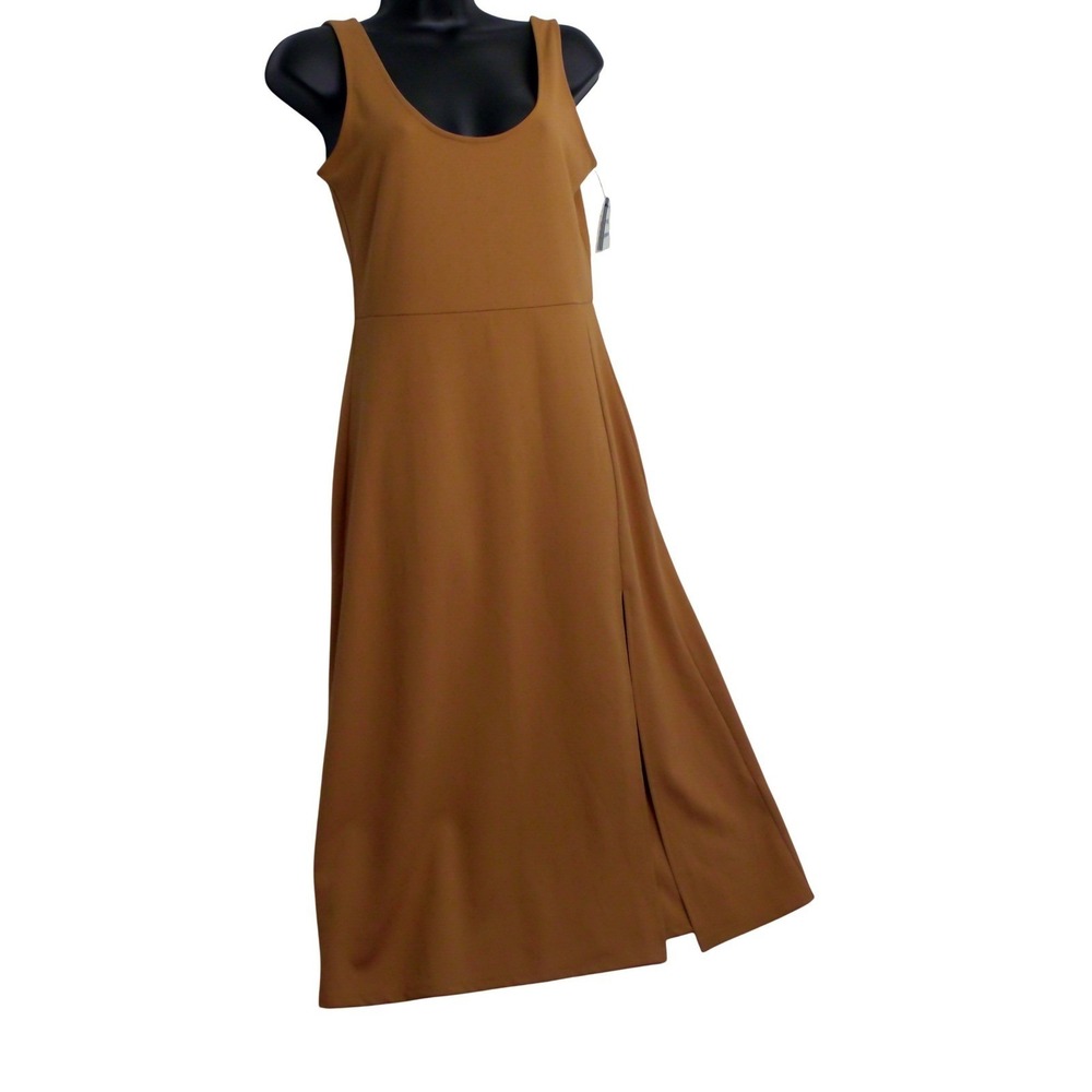Leith Nordstrom Tan Adobe Scoop Neck Sleeveless MidiDress Side Slit TL427421MI M